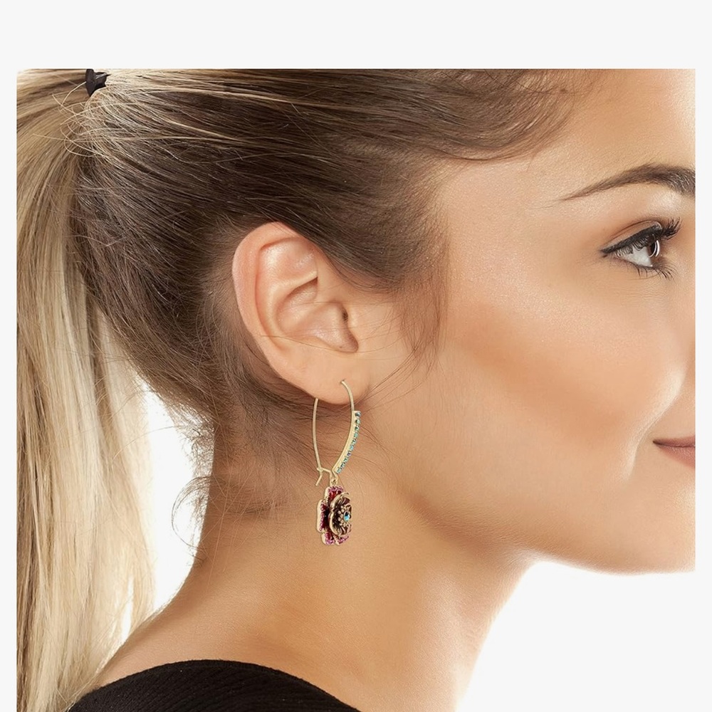 Betsey Johnson Floral Drop Earrings/NWT - Picture 2 of 7